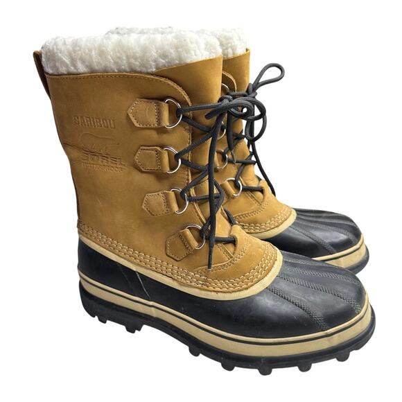 Sz 10 Sorel Men’s Caribou Waterproof Winter Snow Boots Brown Leather Insulated - Picture 1 of 9